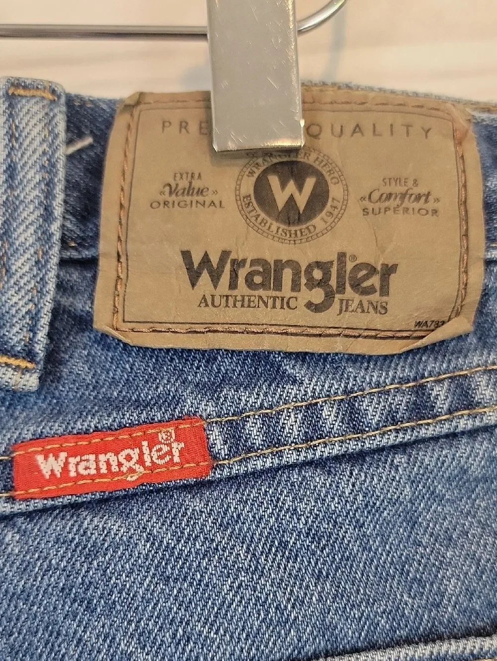 Wrangler Blue Denim Jeans Straight Leg Cotton Mens Size 34 X 36